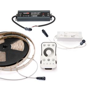 wasserfestes 24V LED Streifen Set mit Fernbedienung und Netzteil, 500cm Länge, Lichtfarbe weiß, IP65 wasserfestes 24V LED Streifen Set mit Fernbedienung und Netzteil, 500cm Länge, Lichtfarbe weiß, IP65