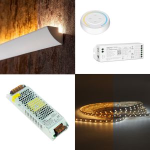 Stuckleisten Set, Dekorleiste, Stuckprofil mit 48V LED Streifen, Fernbedienung und Netzteil Stuckleisten Set, Dekorleiste, Stuckprofil mit 48V LED Streifen, Fernbedienung und Netzteil